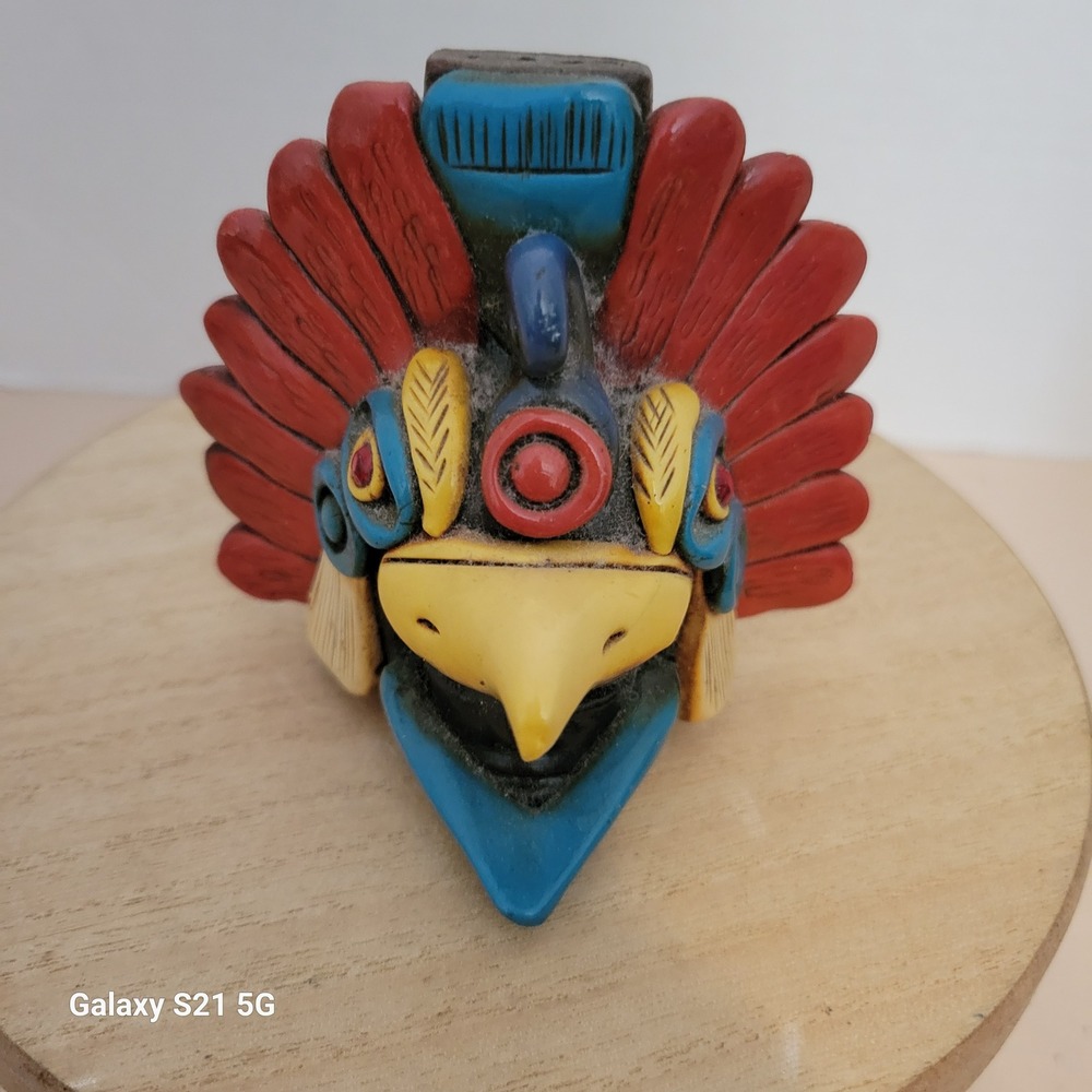 Vintage Mexican Clay Eagle Warrior Whistle Aztec Mayan Folk Art Pottery Ocarina